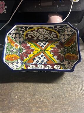 Hand-Painted Talavera-Style Ceramic Serving Bowl‎ - Multicolor